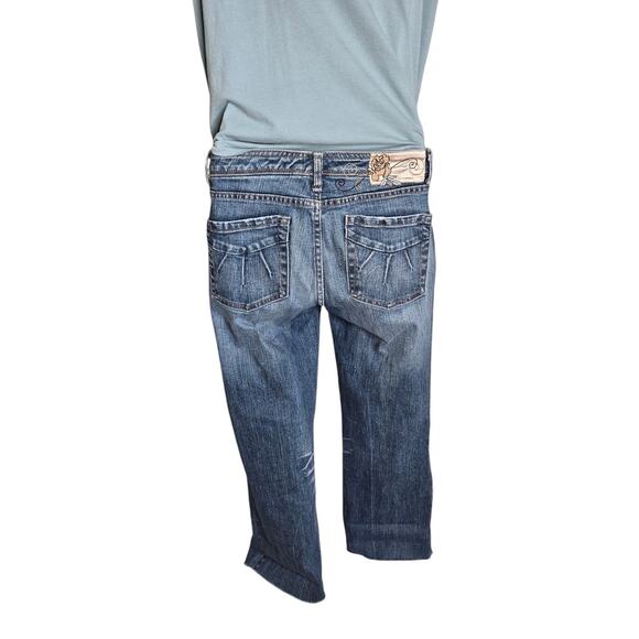 White‎ House Black Market Womens Capri Jeans 2 Blue Raw Hem Stretch Embroidered - Picture 6 of 13